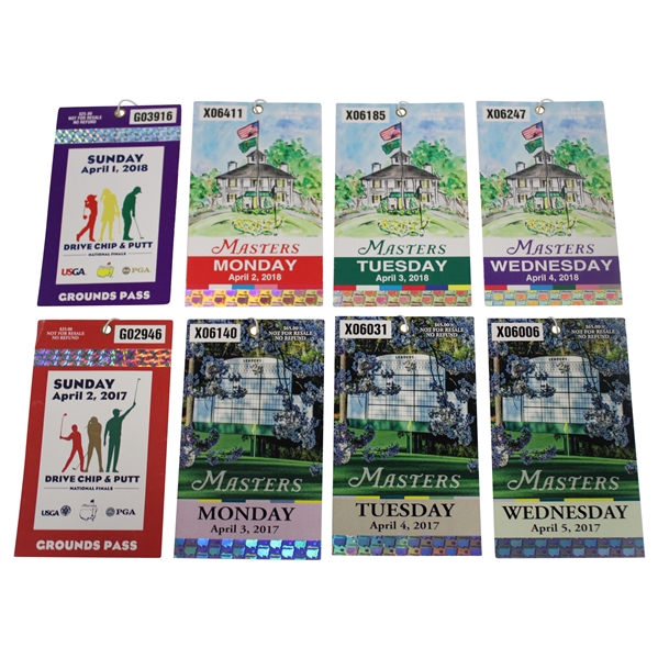 2017 & 2018 Masters Tournament Drive/Chip & Putt, Monday, Tuesday & Wednesday Practice Rd Tickets (8)