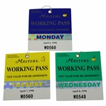 1998 Masters Tournament Monday, Tuesday & Wednesday Working Pass Badges (3) - Mark O'Meara Winner