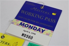 1998 Masters Tournament Monday, Tuesday & Wednesday Working Pass Badges (3) - Mark O'Meara Winner