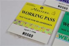 1998 Masters Tournament Monday, Tuesday & Wednesday Working Pass Badges (3) - Mark O'Meara Winner