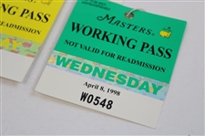 1998 Masters Tournament Monday, Tuesday & Wednesday Working Pass Badges (3) - Mark O'Meara Winner