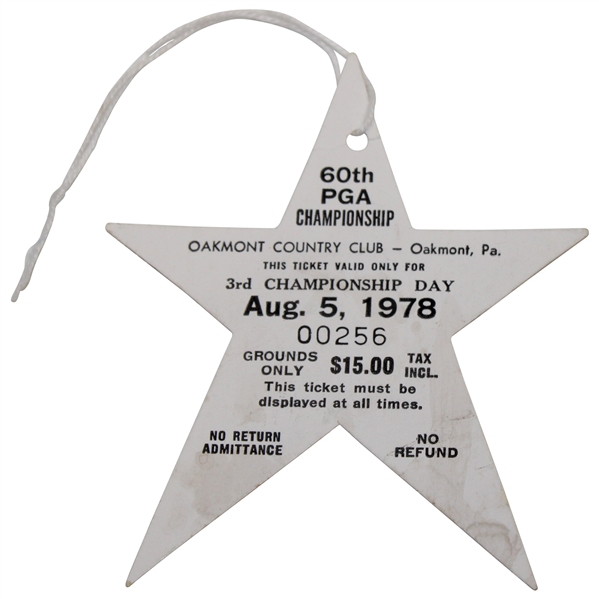 1978 PGA Championship at Oakmont Country Club 3rd Championship Day Ticket #00256