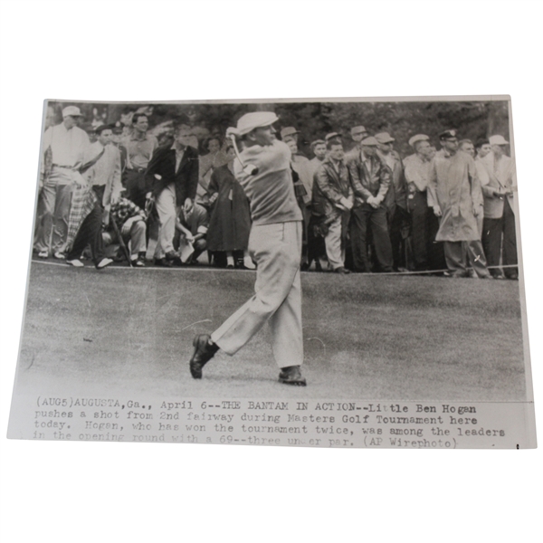 Bantam Ben Hogan In Action at The 1956 Masters Tournament Original AP Wire Photo