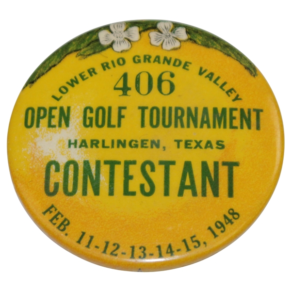Rod Mundays 1948 Lower Rio Grande Valley Open Golf Tournament Contestant Badge #406
