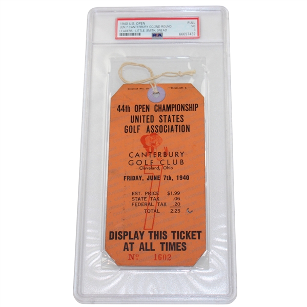 1940 U.S. Open Canterbury Golf Club Friday Full Ticket - Lawson Little beats Sarazen PSA 3