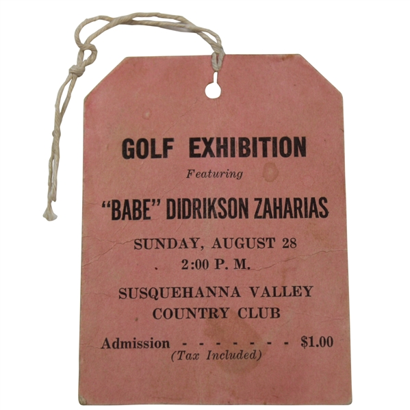 8/28/49 Babe Zaharias Golf Exhibition Susquehanna Valley Country Club Ticket