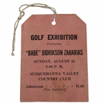 8/28/49 Babe Zaharias Golf Exhibition Susquehanna Valley Country Club Ticket
