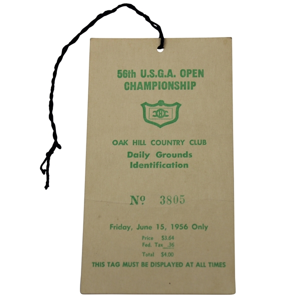 1956 U.S. Open Oak Hill Country Club Full Friday Ticket Cary Middlecoff 