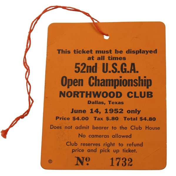 1952 U.S. Open Northwood Club Final Round Full Ticket