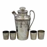 Meriden S.P. Co. 330 White Metal Golf Scene Pitcher w/Four (4) Shot Glasses