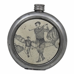 Harrads English Pewter Golf Scene Flask