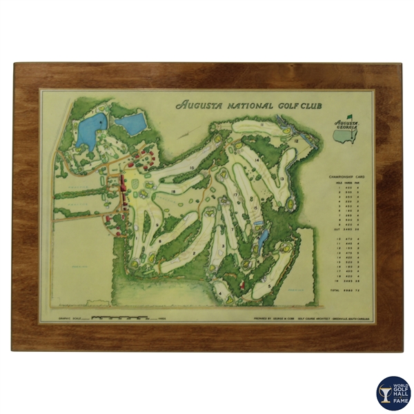 1968 Augusta National Golf Club Masters Player Gift - Aeiral Map Laminated on Wood