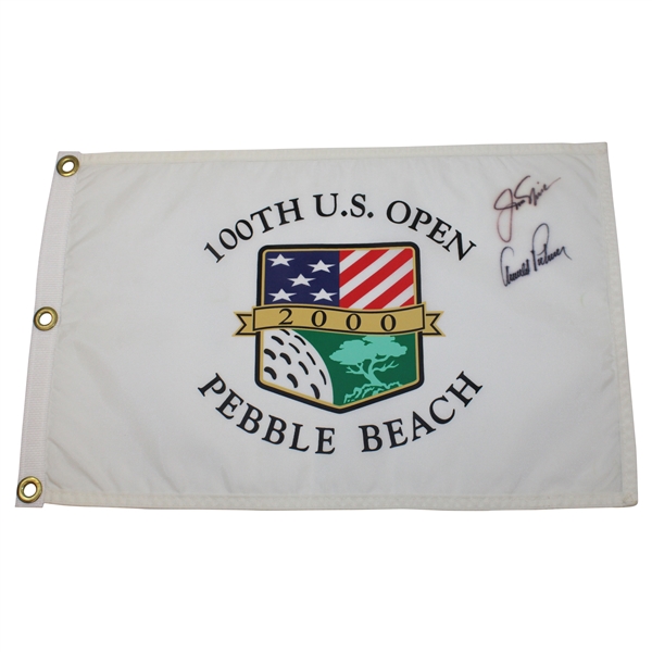 Palmer & Nicklaus Signed 2000 US Open at Pebble Beach Embroidered Flag JSA ALOA