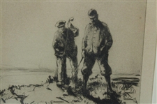c.1922 Golfer in Rough Etching Signed by Artist John Rankin Barclay - Framed