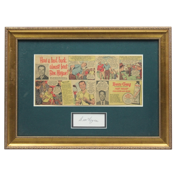 Ben Hogan Signed Cut w/Cartoon Ad Framed Display JSA ALOA