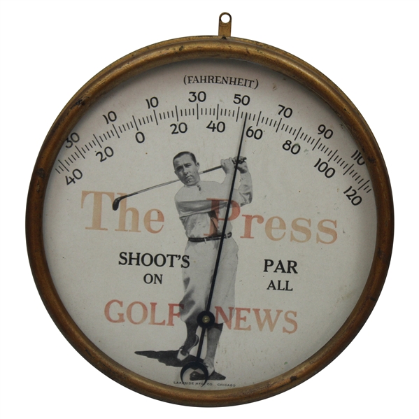Walter Hagen The Press Golf Shoots Par An All Golf News Thermometer by Lakeside Mfg. Co. Chicago