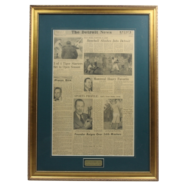 1960 Golfs Great Bobby Jones Detroit News Article - Framed