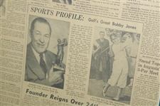 1960 Golf's Great Bobby Jones Detroit News Article - Framed