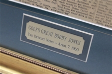 1960 Golf's Great Bobby Jones Detroit News Article - Framed
