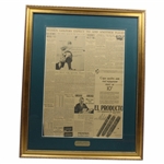 1934 Bobby Jones Detroit News Article Framed Display