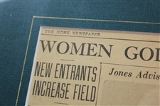 1934 Bobby Jones Detroit News Article Framed Display
