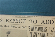 1934 Bobby Jones Detroit News Article Framed Display