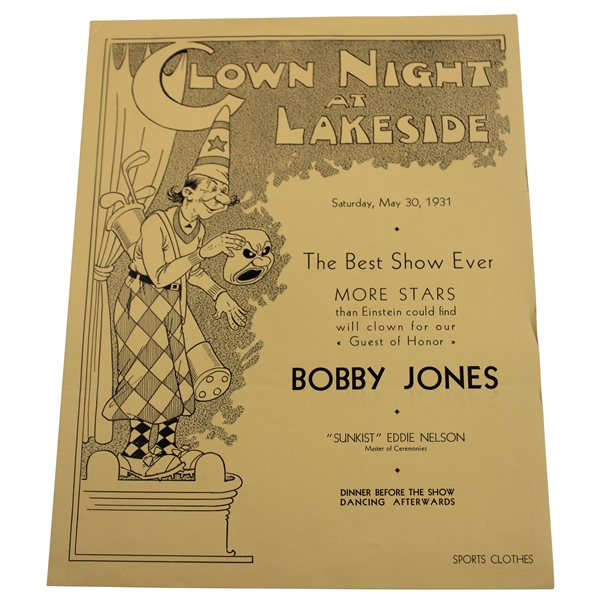 1931 Clown Night At Lakeside Guest Of Honor Bobby Jones Invitation - May 30th