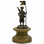 Older Uncommon Statue Of A Caddy Holding Flag On Marble Or Alabaster Type Plinth