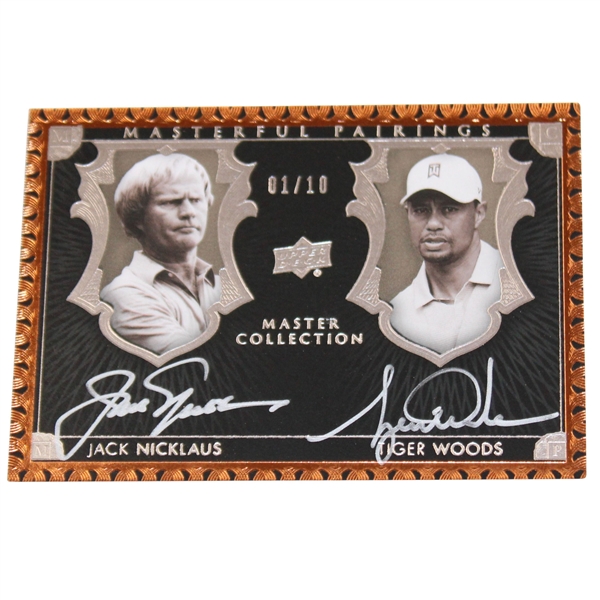 Tiger Woods & Jack Nicklaus Signed 2015 Upper Deck Masterful Pairings Card 1/10