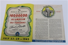 1945 Tam O Shanter All-American Golf Tournaments Program w/ Advertisement - Byron Nelson 10th of 11 Wins