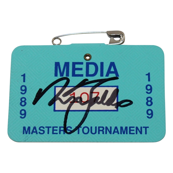 Nick Faldo Signed 1989 Masters Tournament Media Badge #107 JSA ALOA