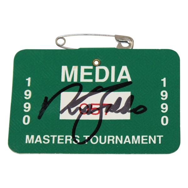 Nick Faldo Signed 1990 Masters Tournament Media Badge #057 JSA ALOA