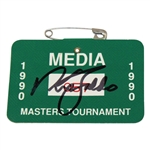 Nick Faldo Signed 1990 Masters Tournament Media Badge #057 JSA ALOA