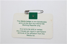 Nick Faldo Signed 1990 Masters Tournament Media Badge #057 JSA ALOA