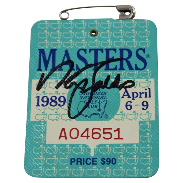 Nick Faldo Signed 1989 Masters Tournament SERIES Badge #A04651 JSA ALOA