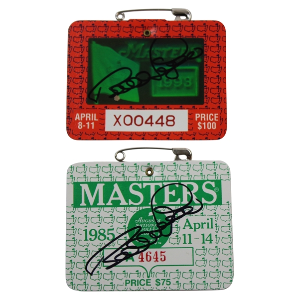 Bernhard Langer Signed 1985 & 1993 Masters Tournament Badges JSA ALOA