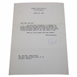 Bobby Jones Signed 1967 Typed Letter with Birthday Appreciation Content JSA ALOA