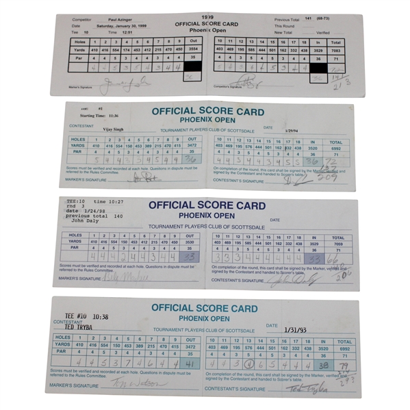 Watson, Daly, Singh & Five (5) Others Signed Phoenix Open Scorecards - Various Years