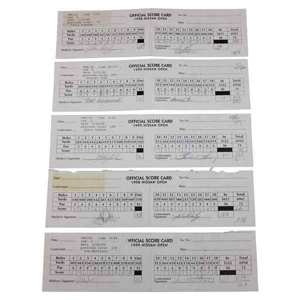 Couples, Daly, Olazabal & Seven (7) Others Signed 1998 & 1999 Nissan Open Scorecards