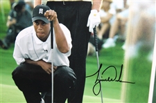 Jack Nicklaus & Tiger Woods Signed Oversize Lining Up Putt Photo - Framed UDA #BAM49409