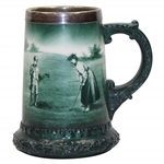 Pre-1906 Lenox Green Painted Golf Scene Stein/Mug w/Sterling Silver Rim