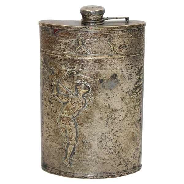 Vintage Pewter Golf Themed Flask