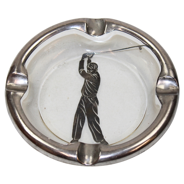Vintage Glass Mid Swing Golfer Ash Tray
