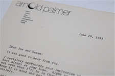 Arnold Palmer Signed 1981 Typed Letter with Dinner Invitation Content w/Envelope JSA ALOA