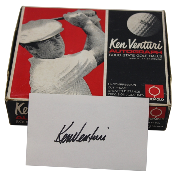 Ken Venturi Signed Cut Card w/Ken Venturi Autograph Golf Ball Box w/ Balls JSA ALOA