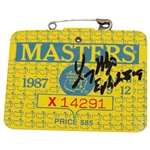 Larry Mize Signed 1987 Masters Tournament SERIES Badge #X14291 JSA ALOA