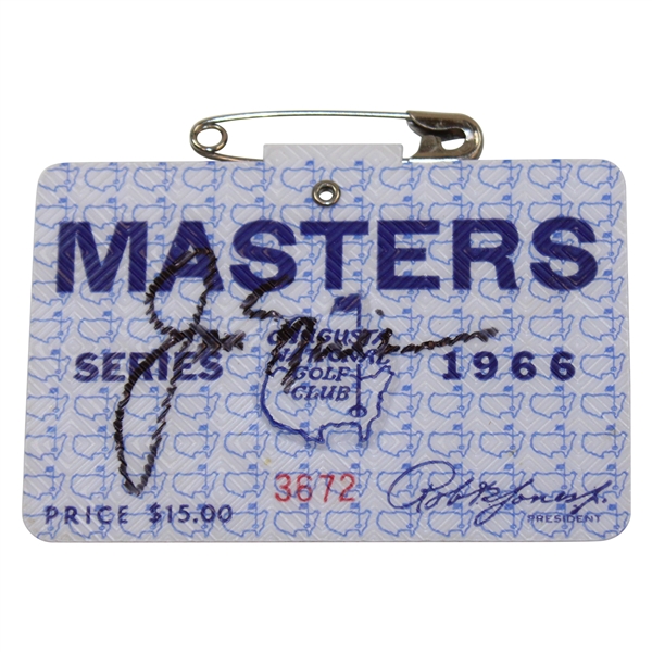Jack Nicklaus Signed 1966 Masters Tournament SERIES Badge #3672 JSA ALOA