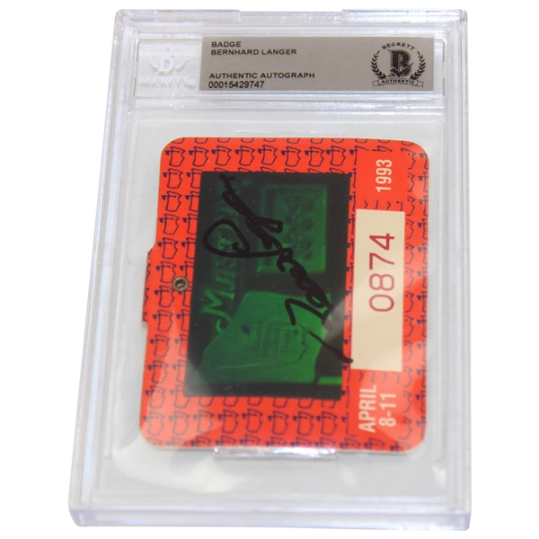 Bernhard Langer Signed 1993 Masters Series Badge #0874 Beckett #00015429747
