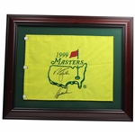 Tiger Woods & Nick Faldo Signed 1999 Masters Embroidered Flag - Framed JSA ALOA