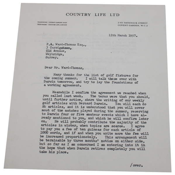 Frank Whitaker Signed Letter To Pat Ward
